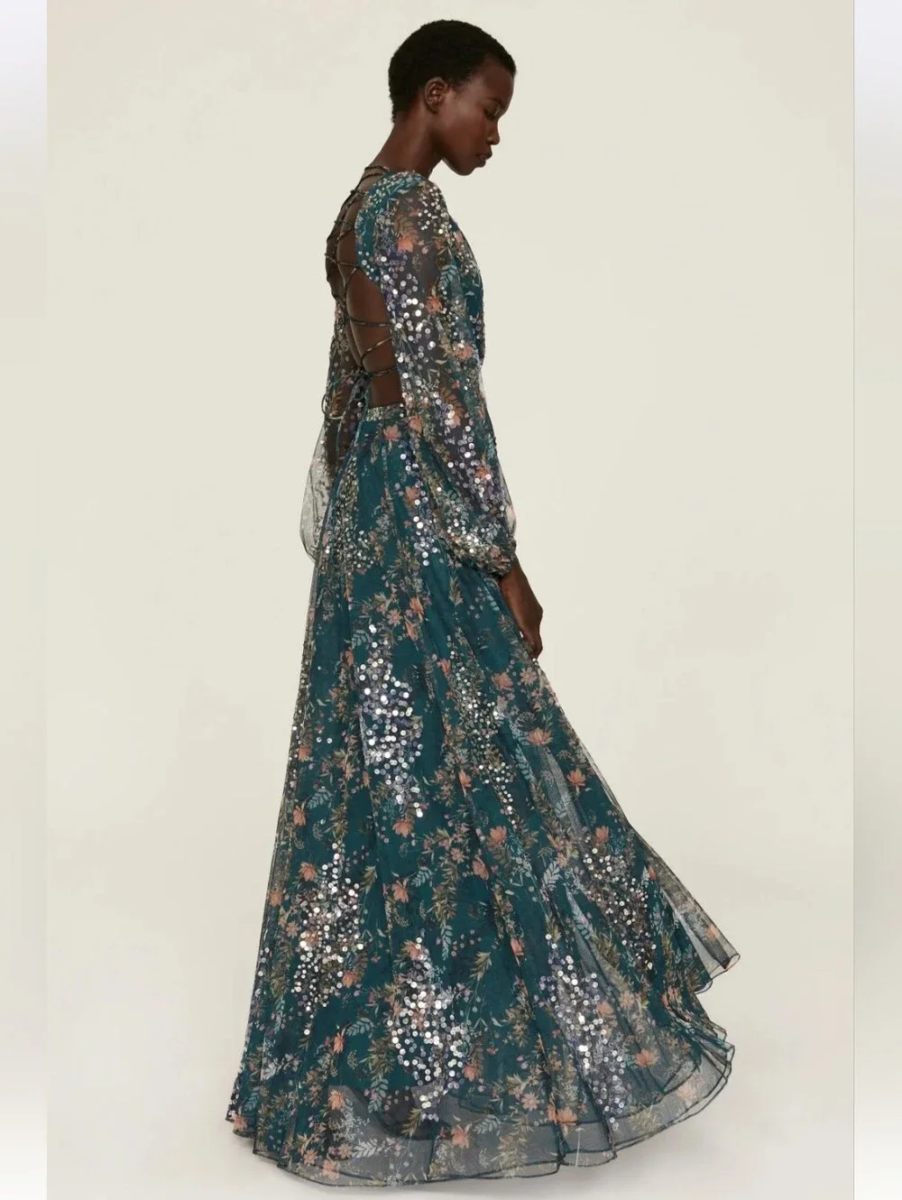 LEENA FOR MAC DUGGAL BLUE FLORAL GOWN SIZE 8 MSRP $598